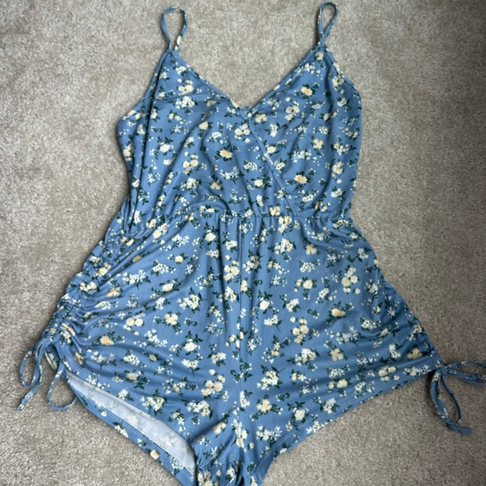 Cute blue spaghetti strapped romper